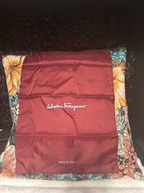 Salvatore Ferragamo Burgundy Drawstring Silk Pouch